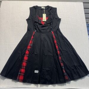 Killreal Plaid Accent Fit and Flare Dress Women  Sz XXL Black New With Tags